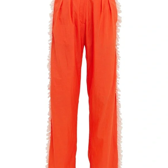 BRØGGER Orla Ruffled Trousers In Orange Size Small Brogger